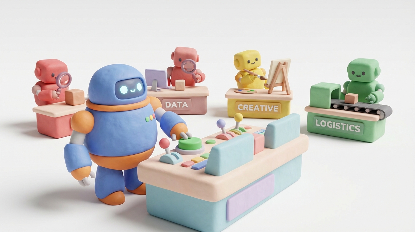 다양한 AI 모델을 통합하여 사용자에게 제공하는 AI 어그리게이터의 개념을 설명하는 일러스트