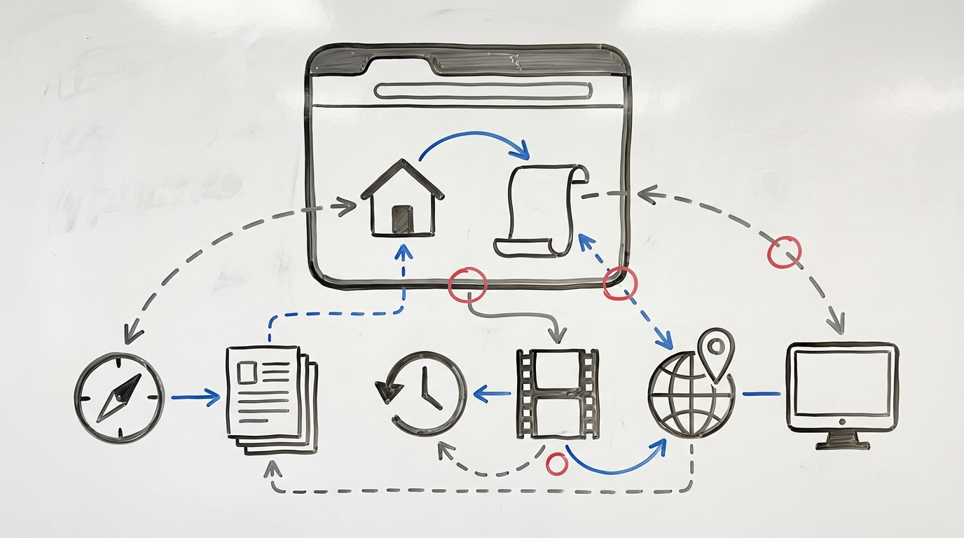 브라우저 객체 모델(BOM)이 웹 브라우저 기능을 제어하는 원리를 설명하는 일러스트