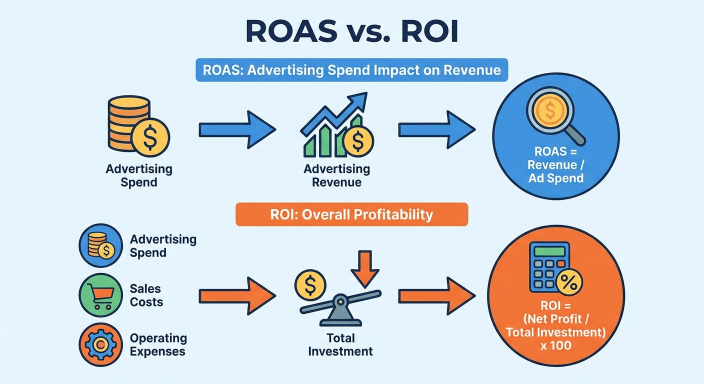 광고 지출 대비 수익률(ROAS) 계산 공식을 보여주는 개념도
ROAS 개념을 쉽게 이해하도록 돕는 시각 자료: 광고 비용, 매출액, ROAS
ROAS를 활용한 광고 효율 분석 과정을 설명하는 일러스트
ROAS 계산 및 분석을 통해 광고 전략을 개선하는 방법을 보여주는 그림
광고 성과 측정 지표 ROAS: 광고비 대비 수익률을 시각화한 개념도
실무에서 ROAS 활용법을 보여주는, 광고 성과 분석 관련 일러스트
ROAS 목표 설정과 성과 측정을 위한 주요 지표를 보여주는 다이어그램
ROAS 개선 전략 수립 과정을 보여주는 그림: 광고 효율 극대화 방법 제시
ROAS를 통해 광고 효율을 분석하고 개선하는 과정을 설명하는 일러스트
ROAS 계산과 분석을 통해 광고 캠페인을 최적화하는 과정을 보여주는 개념도