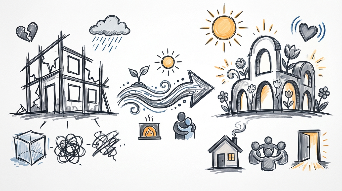 웹 페이지 스타일링에 비유되는 인테리어 시공 과정을 통해 CSS의 역할을 설명하는 일러스트