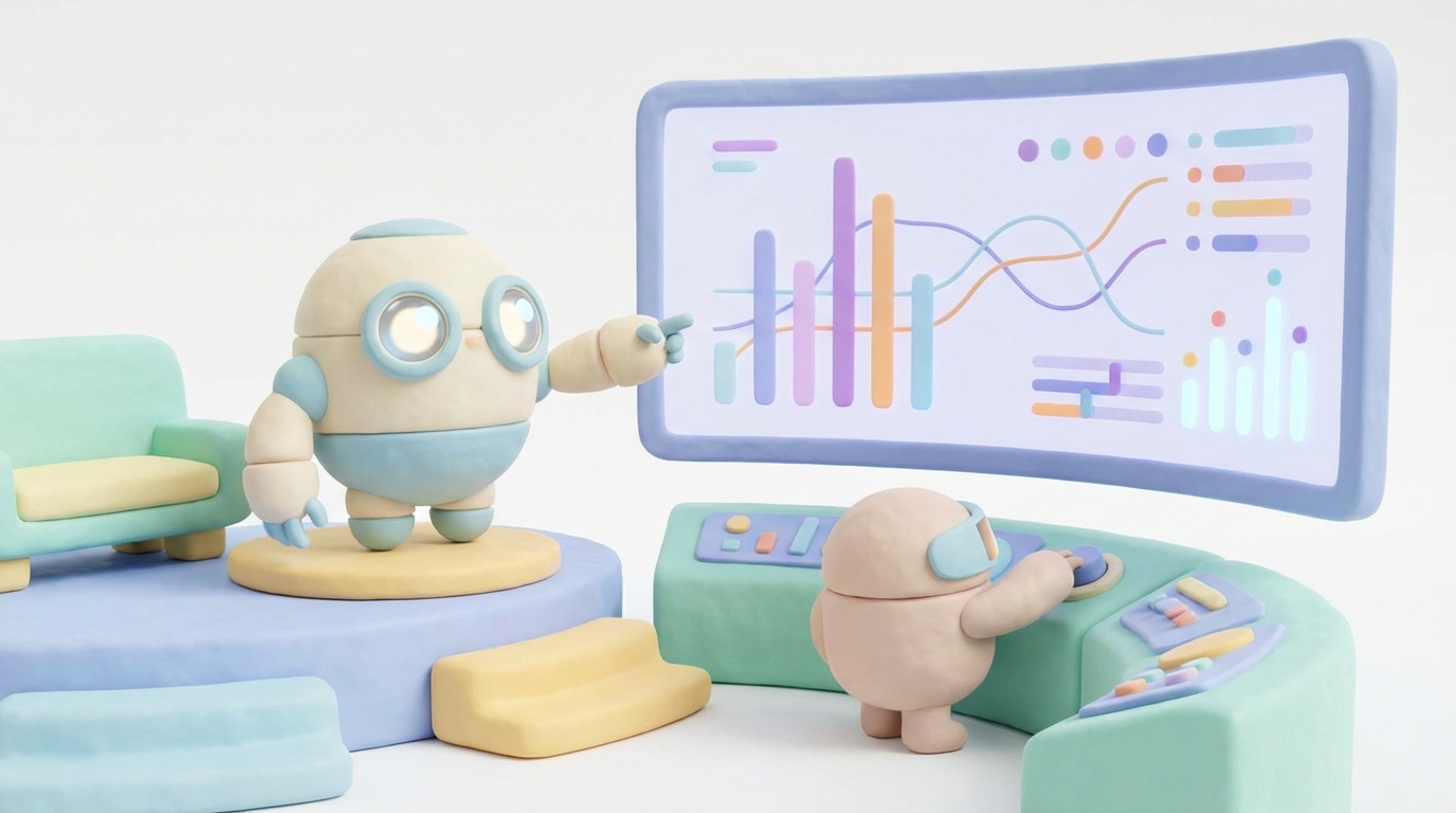 제로클릭 시대의 사용자 검색 행동 변화를 통계 자료로 설명하는 일러스트